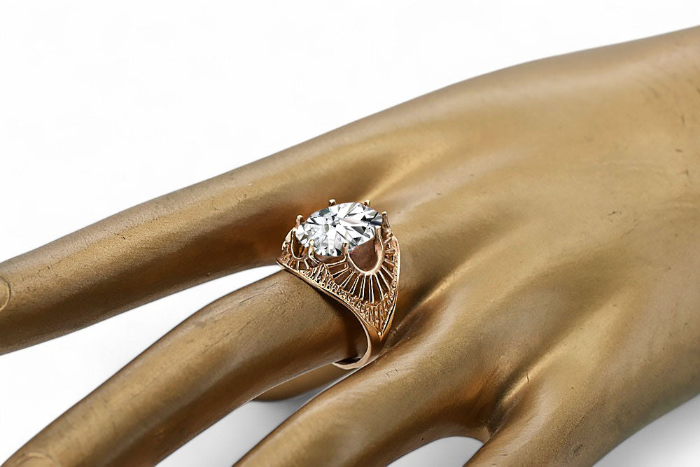 Vintage Zircon Ring in 14K Rose Gold (vrc003r-zi) — close-up of the stone and setting