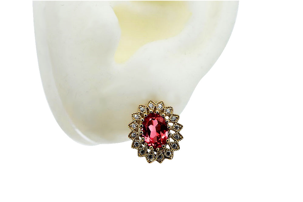 Vintage Ruby Earrings in 14K Rose Gold (vec125r-rb) — side view showing the setting