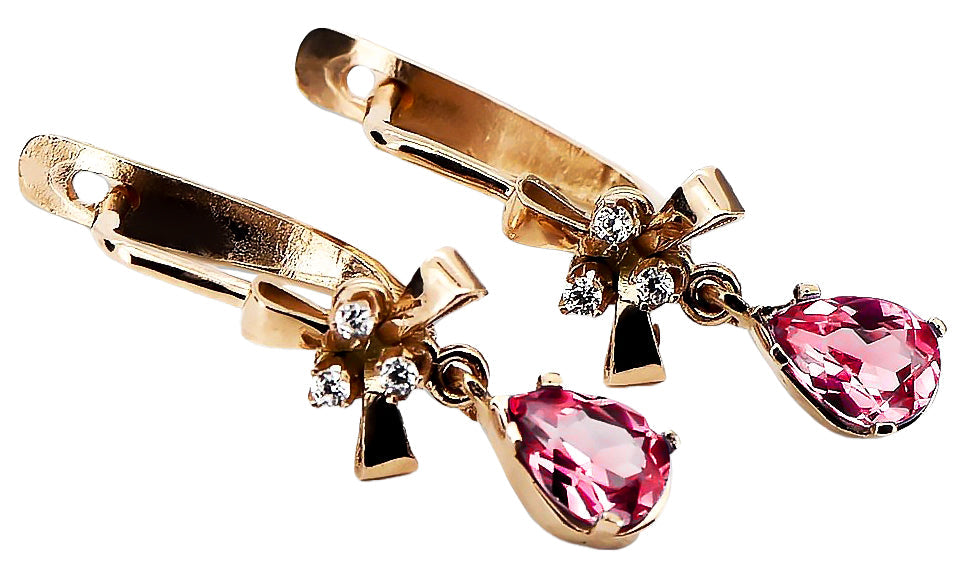 Vintage Ruby Earrings in 14K Rose Gold (vec045r-rb) — side view showing the setting