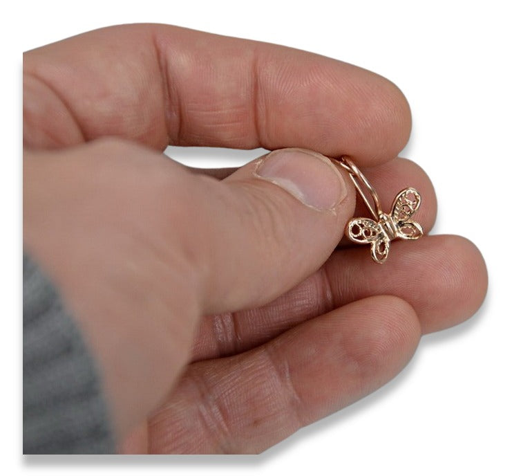 Vintage Butterfly Earrings in 14K Rose Gold (ven173) — close-up of the stone and setting