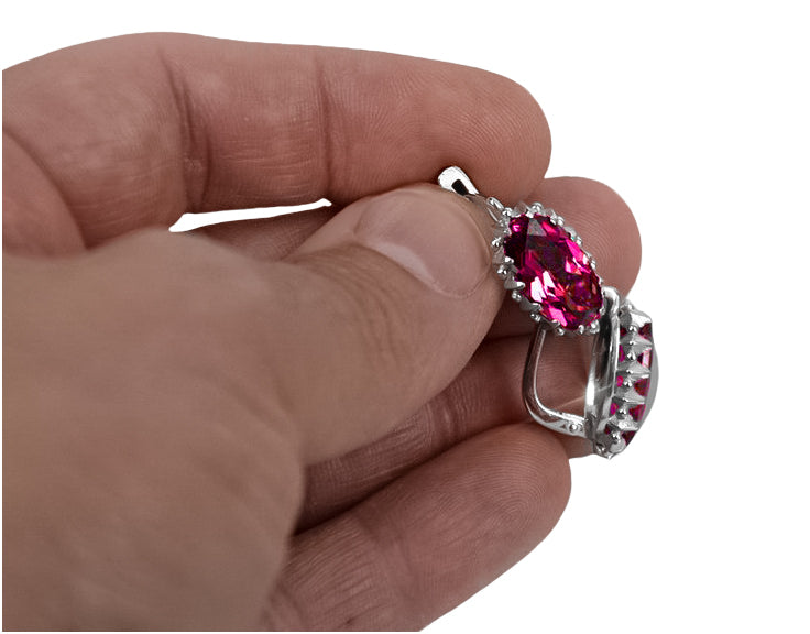 Vintage Ruby Earrings in Sterling Silver (vec174s-rb)