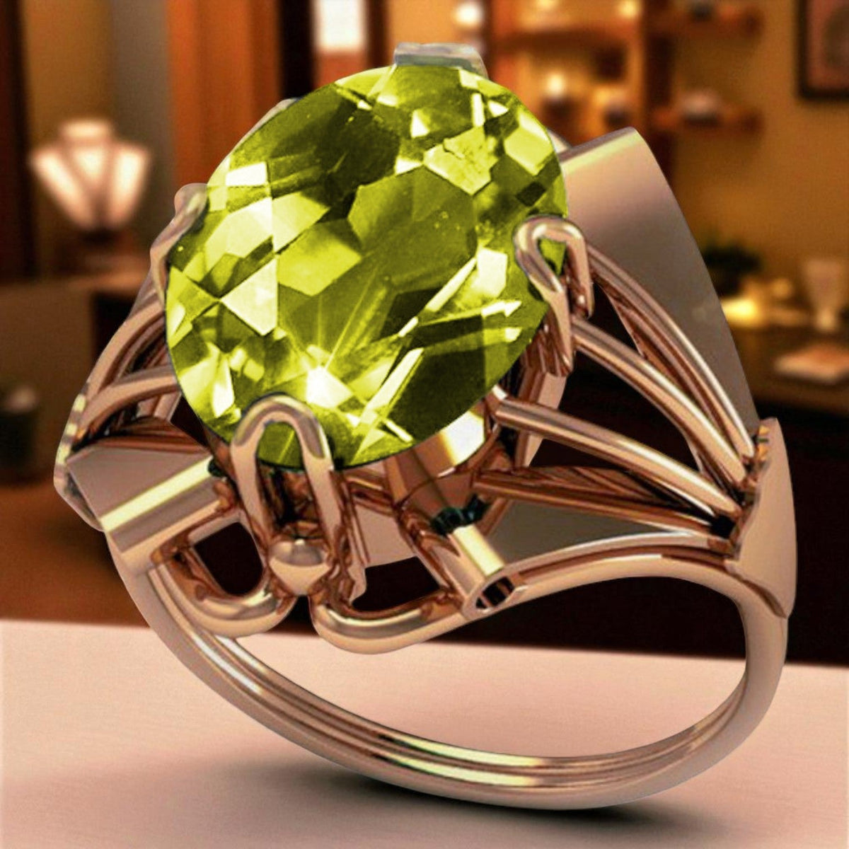 Vintage Yellow Peridot Ring in 14K Rose Gold (vrc015r-yp)