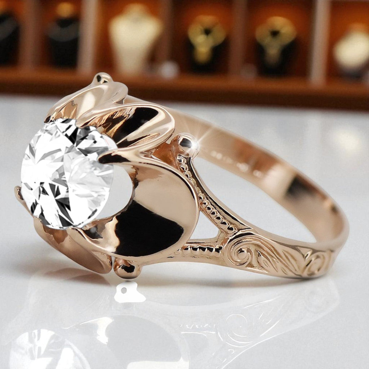 Vintage Zircon Ring in 14K Rose Gold (vrc377r-zi)