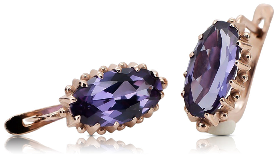 Vintage Alexandrite Aleksandryt Earrings in 14K Rose Gold (vec174r-ax) — side view showing the setting