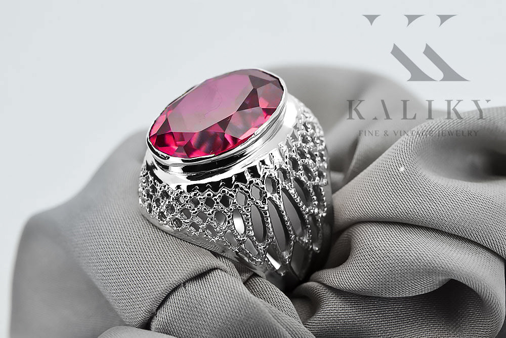 Vintage Ruby Ring in Sterling Silver (vrc089s-rb) — close-up of the hallmark on the inner band