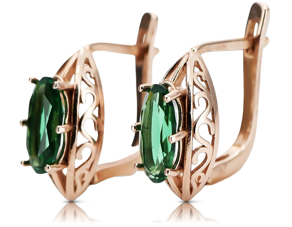 Vintage Emerald Oval Earrings in 14K Rose Gold (vec141r-em) — full view of the piece