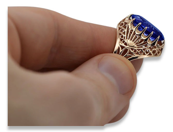 Vintage Sapphire Ring in 14K Rose Gold (vrc020r-sp) — close-up of the hallmark on the inner band