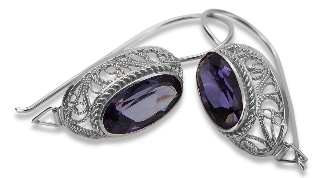 Vintage Alexandrite Earrings in Sterling Silver (vec023s-ax) — close-up of the hallmark on the inner band