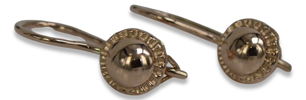 Vintage Ball Earrings in 14K Rose Gold (ven191) — side view showing the setting