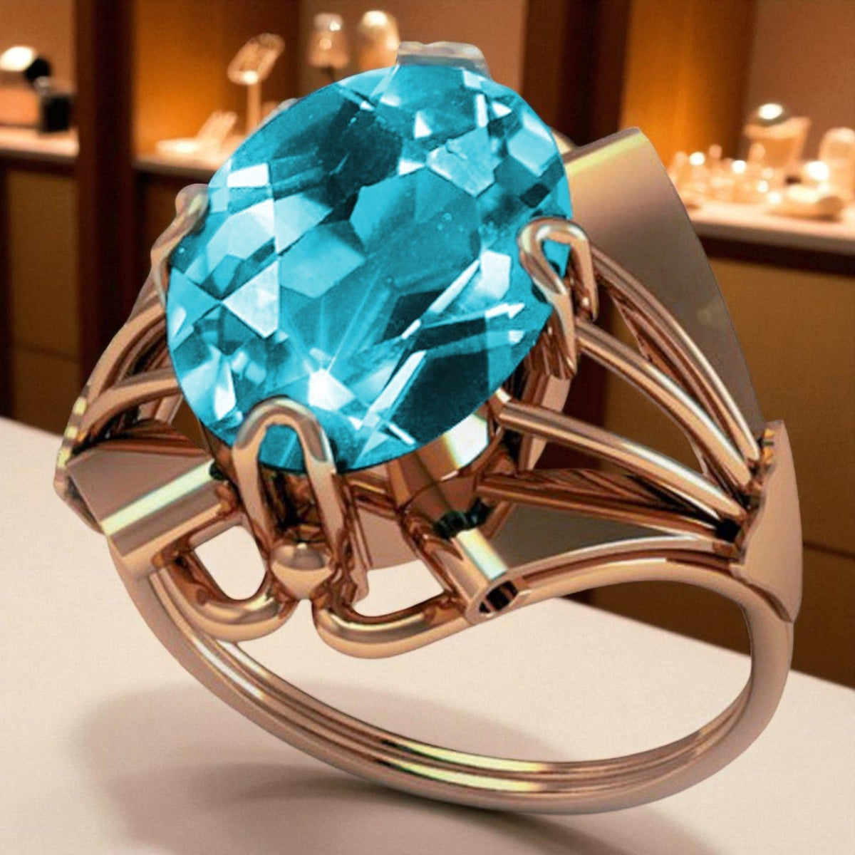 Vintage Aquamarine Ring in 14K Rose Gold (vrc015r-aq)