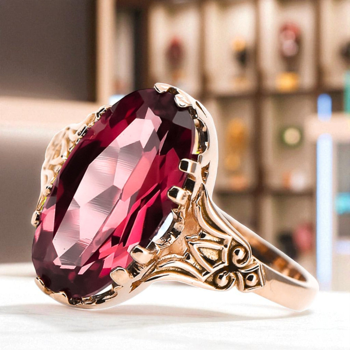Vintage Ruby Ring in 14K Rose Gold (vrc058r-rb)