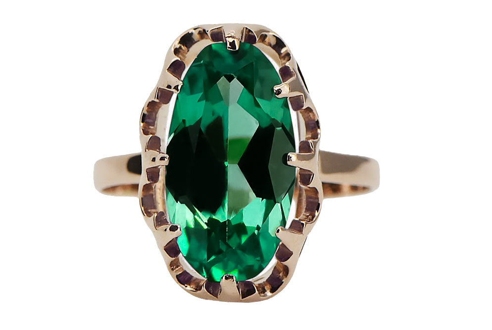 Vintage Emerald Ring in 14K Rose Gold (vrc253r-em) — close-up of the hallmark on the inner band