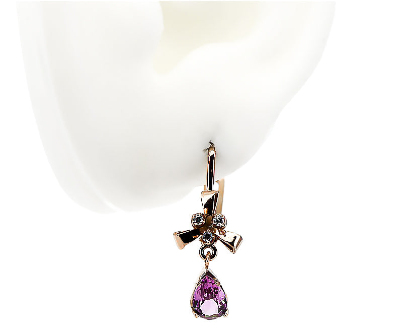 Vintage Amethyst Earrings in 14K Rose Gold (vec045r-am) — side view showing the setting