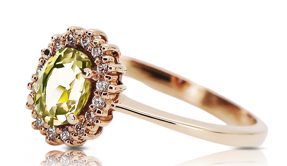 Vintage Yellow Peridot Ring in 14K Rose Gold (crc009r-yp) — back view with the clasp