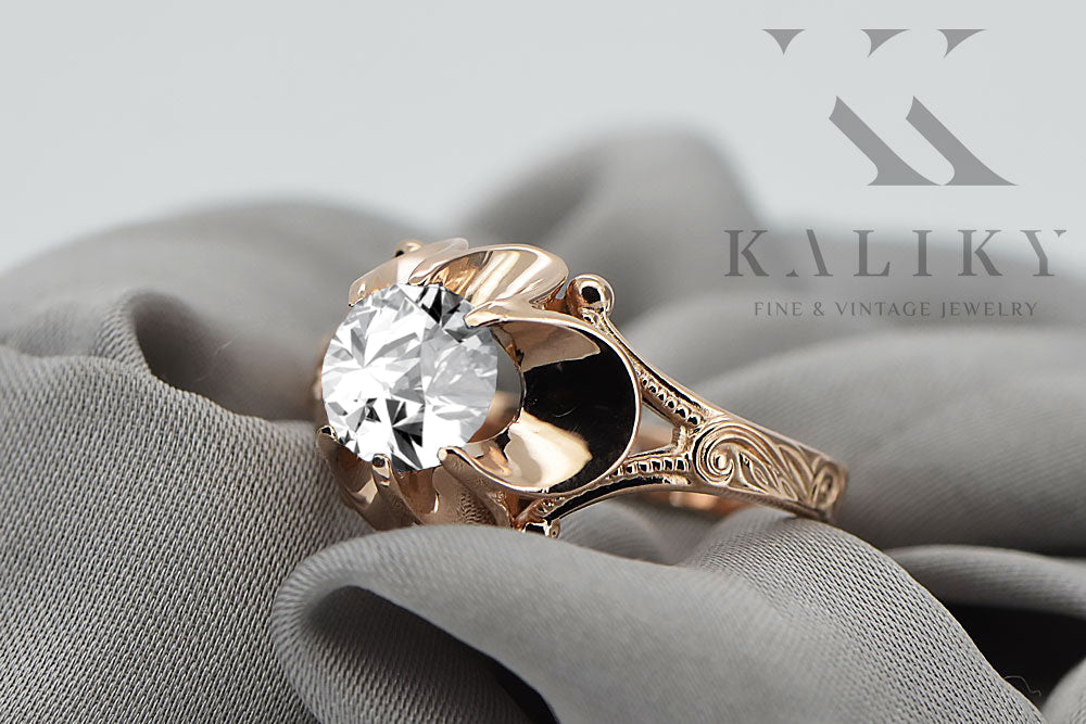 Vintage Zircon Ring in 14K Rose Gold (vrc377r-zi) — worn on the hand, showing profile
