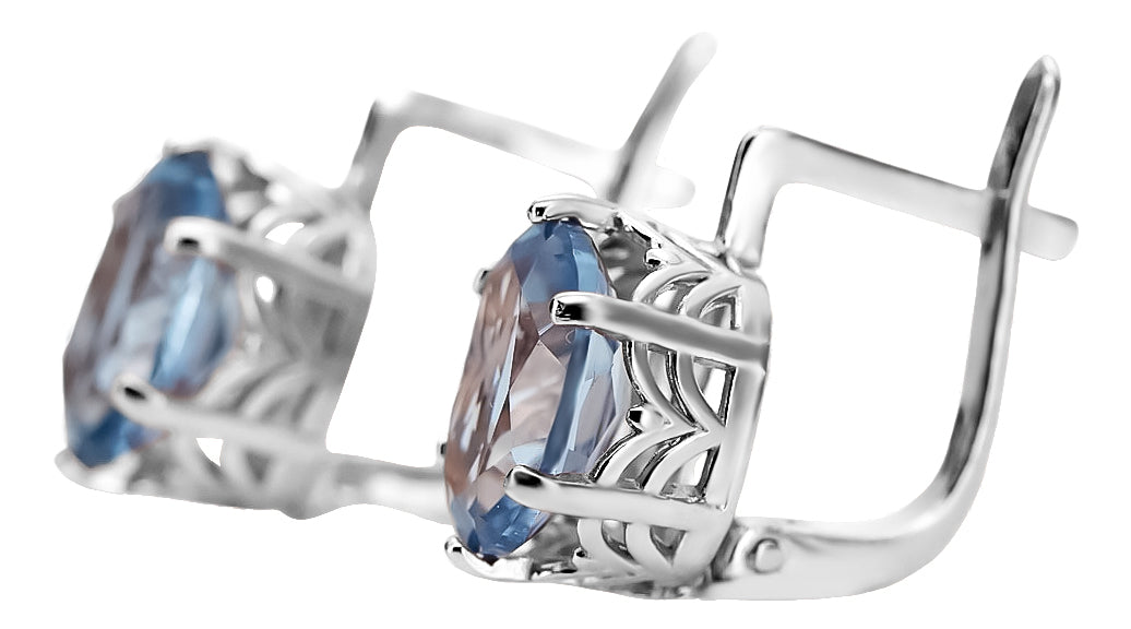 Vintage Aquamarine Earrings in Sterling Silver (vec003s-aq) — back view with the clasp