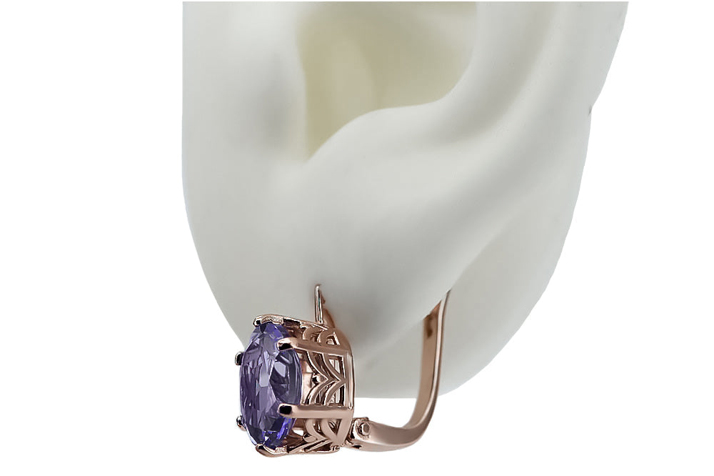 Vintage Alexandrite Earrings in 14K Rose Gold (vec003r-ax) — side view showing the setting