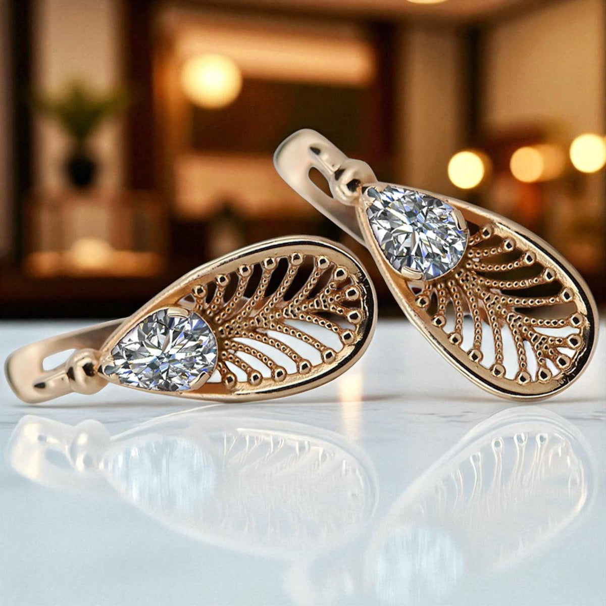 Vintage Zircon Zircone Earrings in 14K Rose Gold (vec067r-zi)