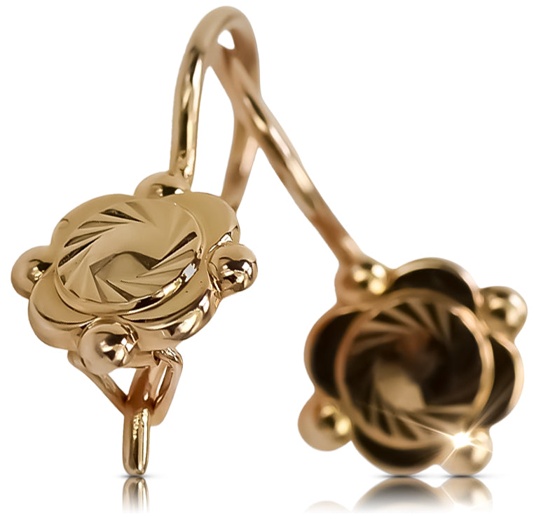 Vintage Leaf Earrings in 14K Rose Gold (ven082) — view 2