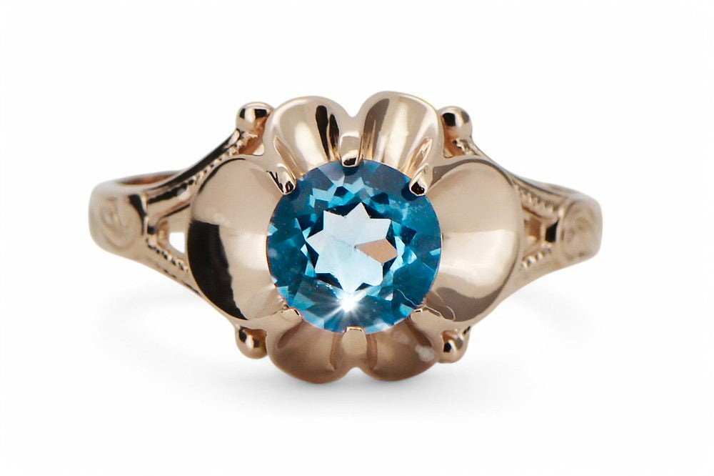 Vintage Aquamarine Ring in 14K Rose Gold (vrc377r-aq) — close-up of the hallmark on the inner band