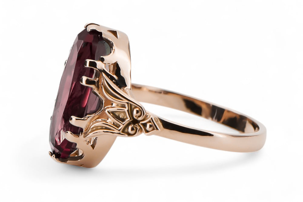 Vintage Ruby Ring in 14K Rose Gold (vrc058r-rb) — worn on the hand, showing profile