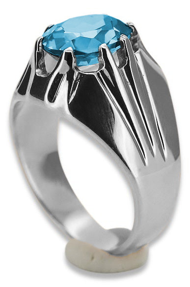 Vintage Aquamarine Ring in Sterling Silver (vrc016s-aq) — worn on the hand, showing profile
