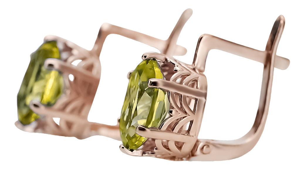 Vintage Yellow Peridot Earrings in 14K Rose Gold (vec003r-yp) — detail of the metal texture