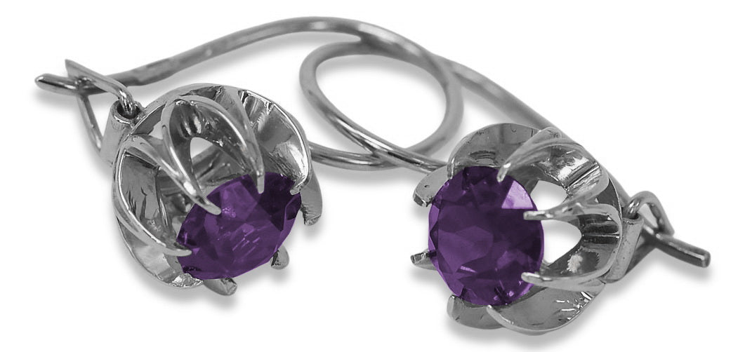 Vintage Alexandrite Earrings in Sterling Silver (vec062s-ax) — side view showing the setting