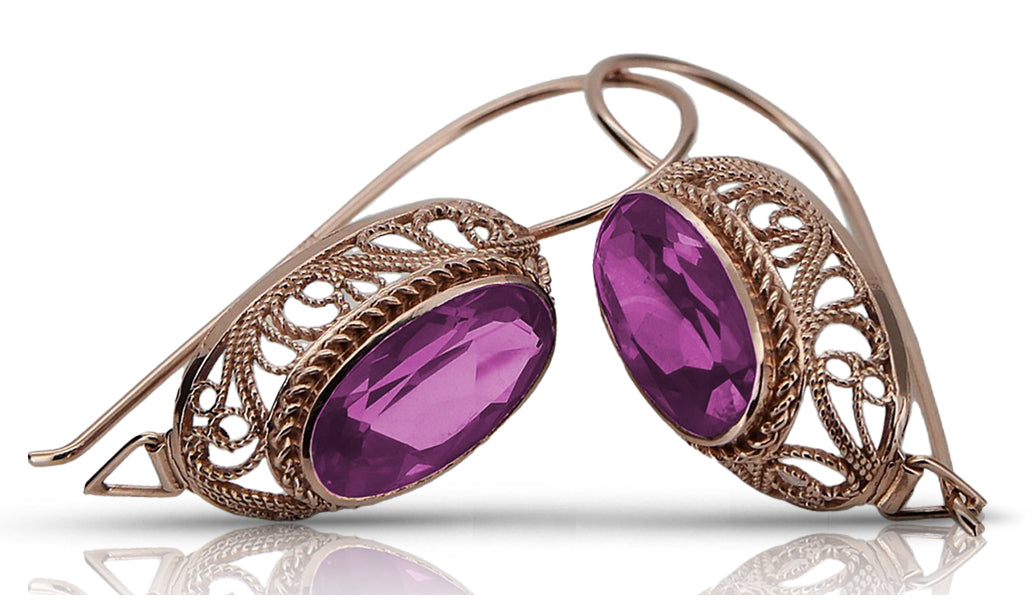 Vintage Amethyst Earrings in 14K Rose Gold (vec023r-am) — full view of the piece