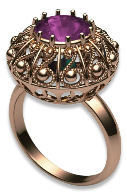 Vintage Amethyst Craft Ring in 14K Rose Gold (vrc059r-am) — full view of the piece