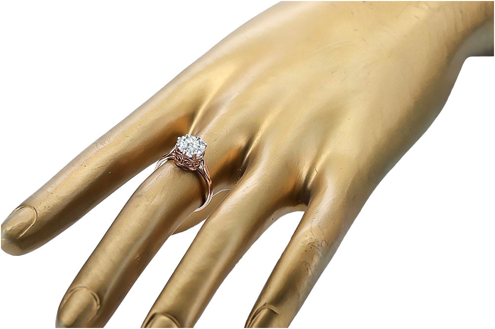 Vintage Zircon Ring in 14K Rose Gold (vrc366r-zi) — close-up of the stone and setting
