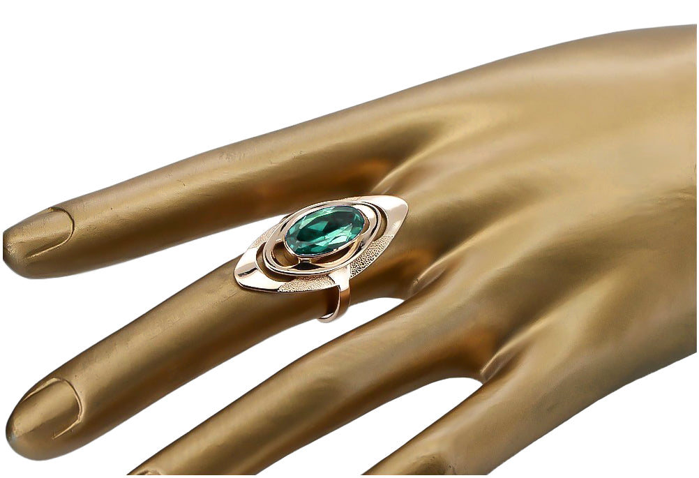 Vintage Emerald Sapphire Oval Ring in 14K Rose Gold (vrc189r-em) — close-up of the hallmark on the inner band