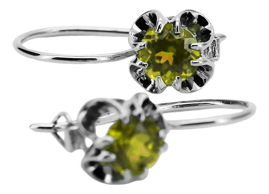 Vintage Yellow Peridot Earrings in Sterling Silver (vec035s-yp) — close-up of the stone and setting