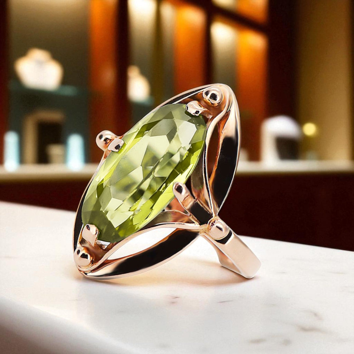 Vintage Yellow Peridot Craft Ring in 14K Rose Gold (vrc047r-yp)
