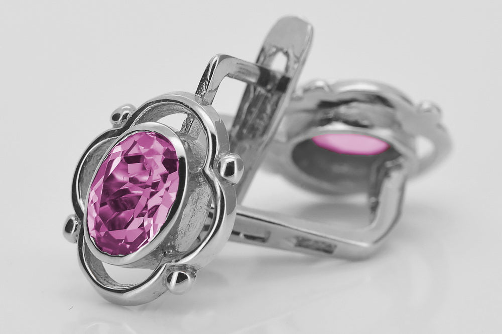 Vintage Amethyst Earrings in Sterling Silver (vec033s-am) — worn on the neckline, showing the drape