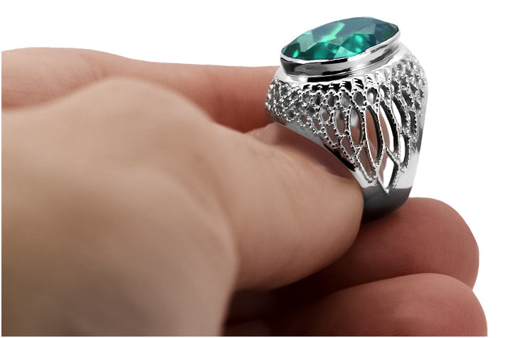 Vintage Emerald Ring in Sterling Silver (vrc089s-em) — full view of the piece