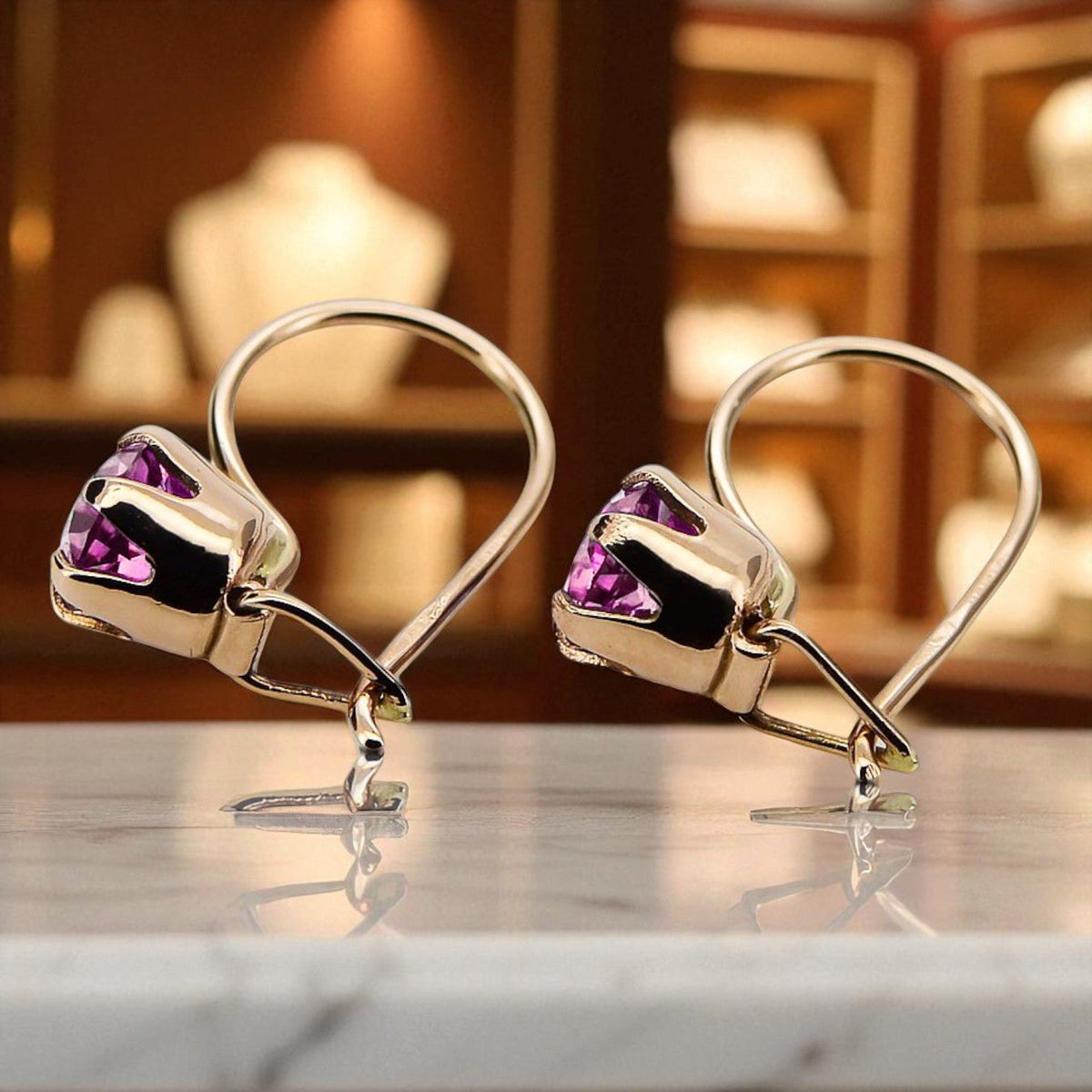 Vintage Amethyst Craft Earrings in 14K Rose Gold (vec056r-am)