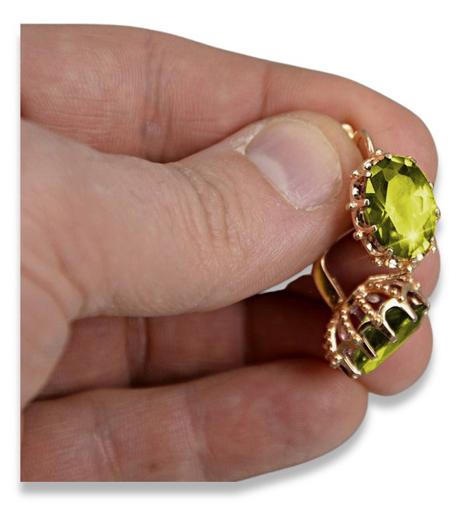 Vintage Yellow Peridot Earrings in 14K Rose Gold (vec079r-yp) — close-up of the hallmark on the inner band