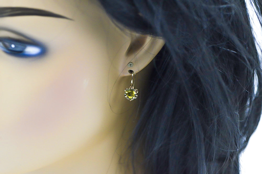 Vintage Yellow Peridot Earrings in 14K Rose Gold (vec019r-yp) — full view of the piece