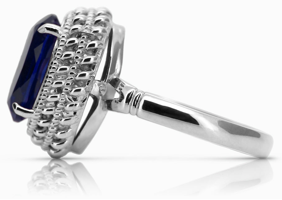 Vintage Sapphire Ring in Sterling Silver (vrc068s-sp) — side view showing the setting
