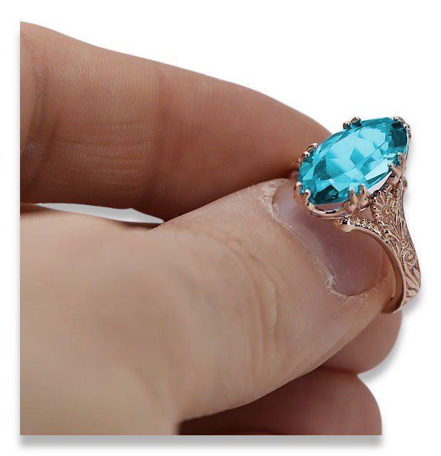 Vintage Aquamarine Akwamatyn Ring in 14K Rose Gold (vrc084r-aq) — close-up of the hallmark on the inner band