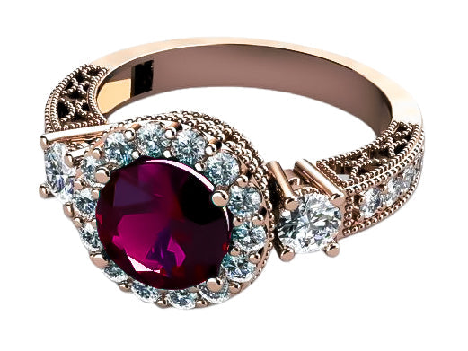 Vintage Ruby Ring in 14K Rose Gold (crc003r-rb) — side view showing the setting