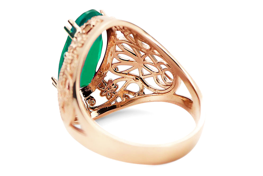Vintage Emerald Ring in 14K Rose Gold (vrc074r-em) — close-up of the hallmark on the inner band