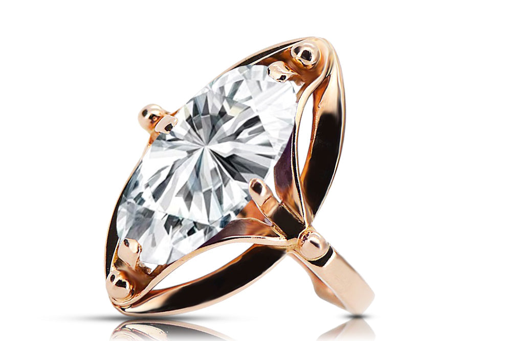 Vintage Zircon Craft Ring in 14K Rose Gold (vrc047r-zi) — worn on the neckline, showing the drape