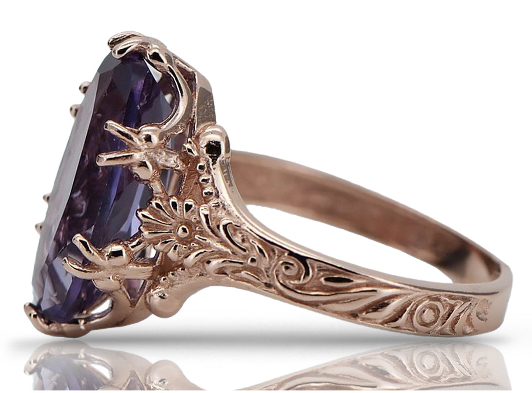 Vintage Alexandrite Ring in 14K Rose Gold (vrc084r-ax) — side view showing the setting