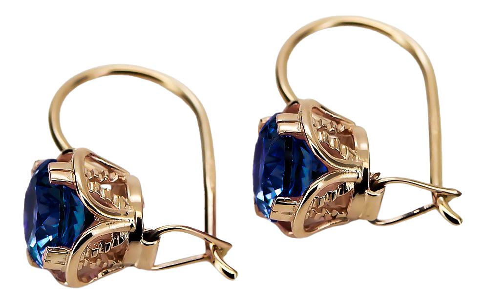 Vintage Sapphire Craft Earrings in 14K Rose Gold (vec029r-sp) — worn on the hand, showing profile