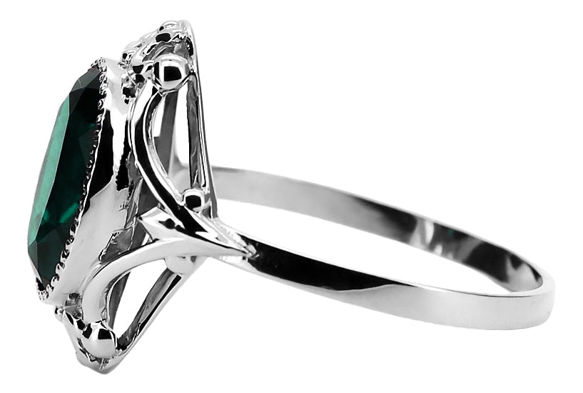 Vintage Emerald Craft Ring in Sterling Silver (vrc128s-em) — side view showing the setting
