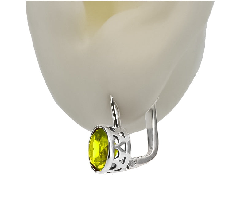 Vintage Yellow Peridot Earrings in Sterling Silver (vec107s-yp) — close-up of the hallmark on the inner band