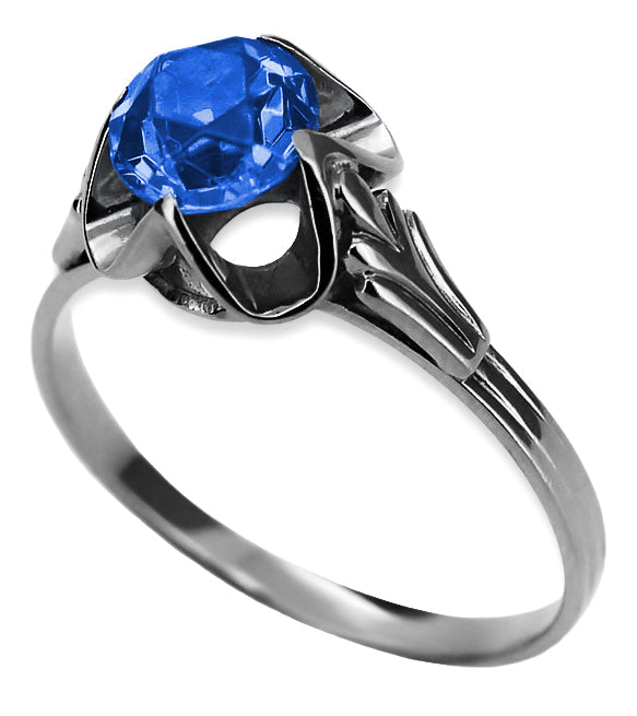 Vintage Sapphire Ring in Sterling Silver (vrc023s-sp) — worn on the neckline, showing the drape