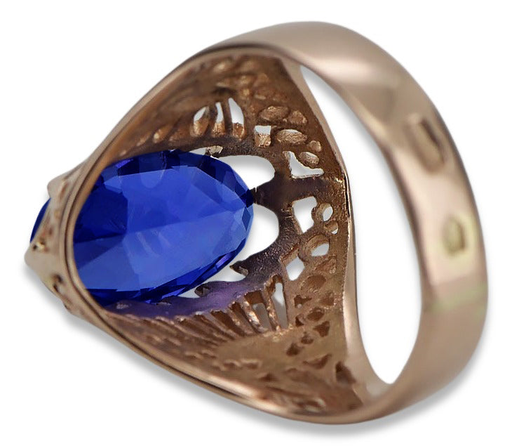 Vintage Sapphire Ring in 14K Rose Gold (vrc020r-sp) — close-up of the stone and setting